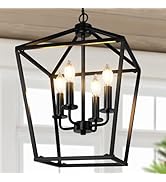 Farmhouse Chandelier 4-Light, Black Pendant Light Fixture for Kitchen Island Dining Room, Lantern...