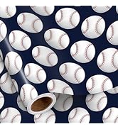 RUSPEPA Baseball Wrapping Paper Roll for Boys, Mini Roll, Classic White Baseball Design, Navy Blu...
