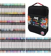TBC The Best Crafts 108 Colors Dual Tip Acrylic Paint Markers, Double zipper design Top grade Can...
