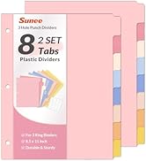 SUNEE 8 Tab Binder Dividers,Plastic Dividers for 3 Ring Binder,3 Ring Binder Dividers with Tabs f...