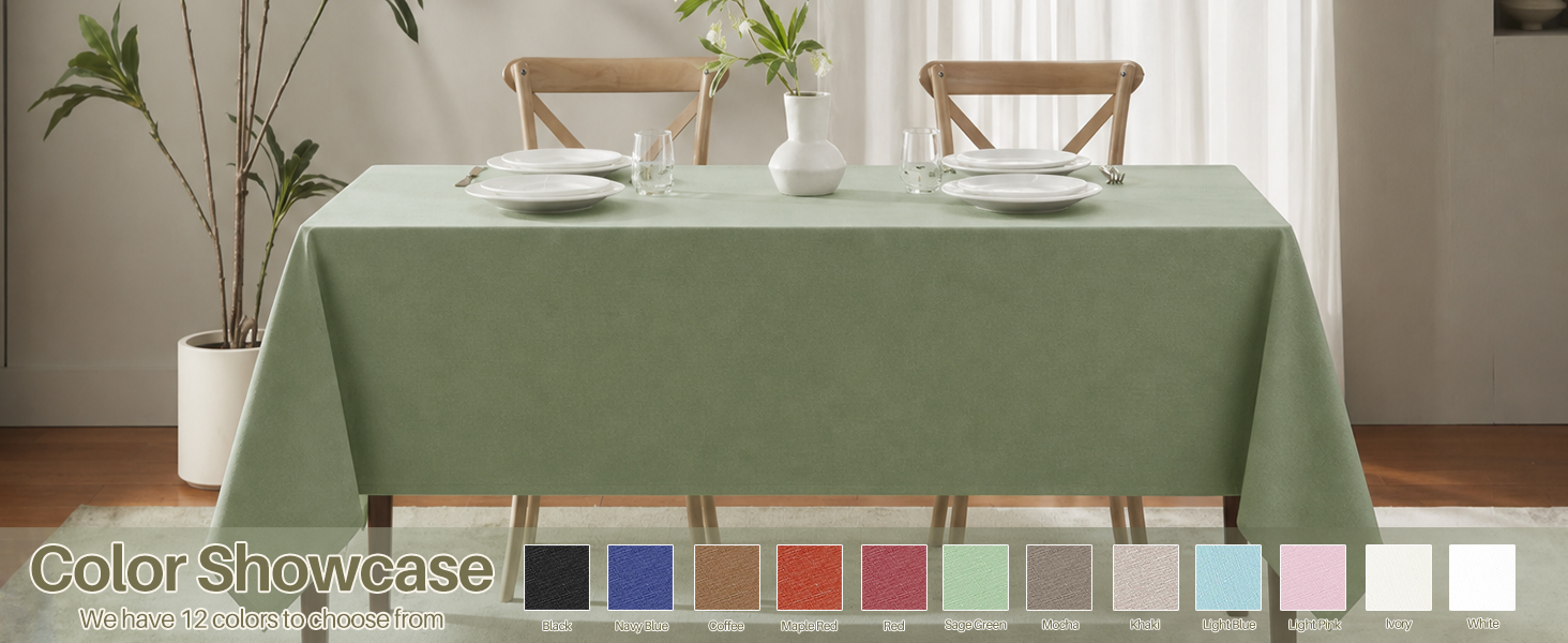 IVAPUPU Textured Linen Rectangle Table Cloth, Sage Green