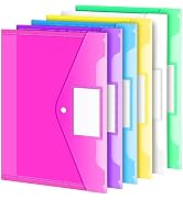 Sooez 6 Pack Folders Plastic Envelopes, Clear Plastic File Folder for Document, Letter A4 Size Po...