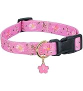 Cotton Handmade Dog Collar for Small Medium Large Dogs,Pink Flowers with Pendant Cute Dog Collars...