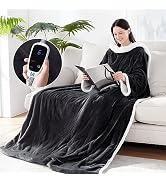 SEALY Electric Blanket Wearable with Foot Pocket, Electric Snuggle Blanket with Sleeves, Flannel ...