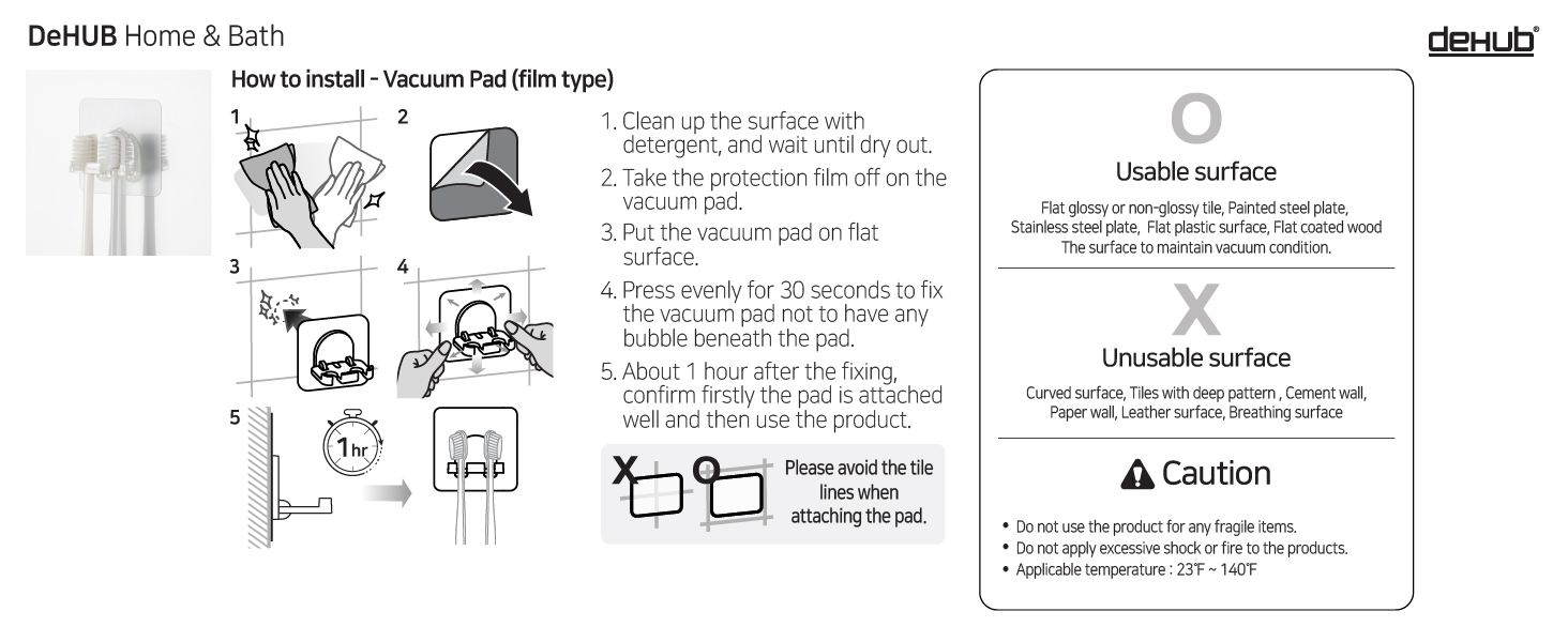 09 DeHUB Vacuum Pad Toothbrush Holder (2brush) VTB2-CC60 PA+ 1464 How to Install