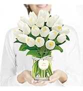 Airpark Mothers Day Gifts Pop Up Flower Card, 3D White Tulip Bouquet Mothers Day Cards for Mom Wo...
