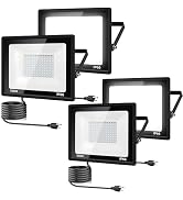4Pack LED Flood Light Outdoor,100W LED Work Light 11000lm with 6FT US Plug,IP66 Waterproof Exteri...