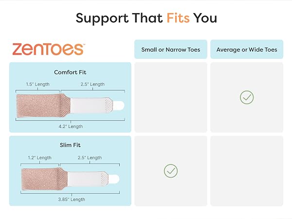 support that fits you zentoes size chart comfort fit slim fit