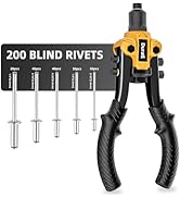 Rivet Gun, 1/4 Pop Rivet Gun Kit with 200 Blind Rivets, 5 Interchangeable Rivet Heads (3/32", 1/8...