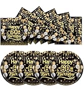 50Pcs 60th Birthday Paper Plates Napkins,25X7in Disposable Plates 25X6.5in Cocktail 3-PLY Napkins...