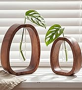 Houmury Set of 2 Glass Test Tube Vase Walnut Wood 7.5” & 5.8” Modern Farmhouse Propagation Statio...
