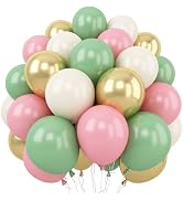 Sage Green Pink Balloon, 60 Packs 12 Inch Olive Green Pink Balloon with Sand White Metallic Gold ...