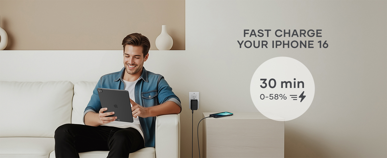 Satechi OntheGo 67W Wall Charger, GaN USB C Travel Charger with 2 USB-C PD Fast Charging Ports