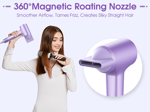 360°Magnetic Roating Nozzle Hair Dryer, High-Speed Brushless Motor Fast Drying Blow Dryer