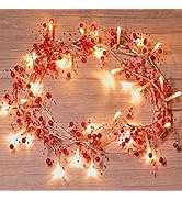 Mosoan 10FT 30 LED Christmas String Lights, Battery Operated, 2 Light Modes, Red Berry Garland fo...