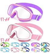 Vvinca Kids Goggles with Comfort Fabric Strap, Kids Swim Goggles Wide View Anti-Fog/UV No Leaking...