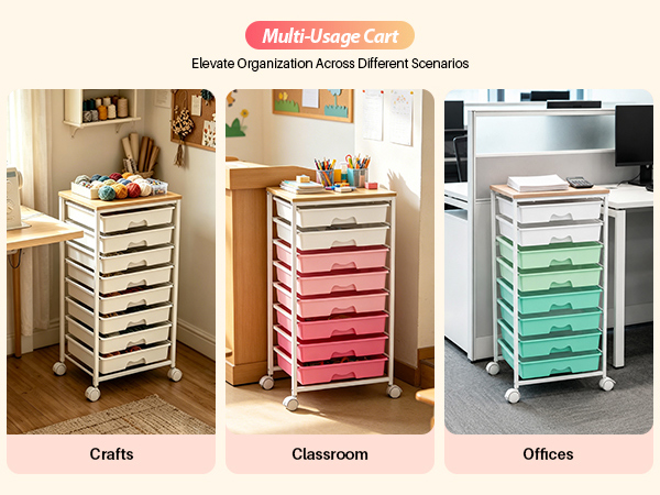 Goovilla rolling drawer cart, fit for crafts, classroom and office, compact and flexible to place