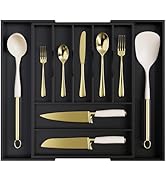 oridom Large Premium Bamboo Silverware Organizer - Expandable Drawer Organizer & Utensil Organize...
