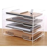 Paper Organizer Tray, Acrylic File Storage for Desk, Enlarged 4 Tiers Trays, Clear Letter Tray fo...