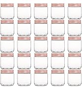 Fasmov 25 Pack 8 Ounce Clear Plastic Jars Containers with Rose Gold Lids, Round Empty Plastic Sli...