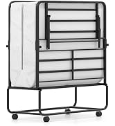 Giantex Twin Folding Bed Frame with Mattress, 75" x 38" Portable Rollaway Guest Bed with Memory F...