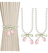 Meplait 2 Pack Magnetic Curtain Tiebacks, Curtain Holdbacks with Tulip Flower & Pearl Adjustable ...
