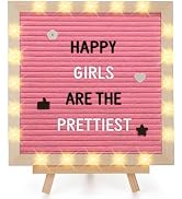 Changeable Felt Letter Board with LED Lights - 10''×10" Message Custom Signs & Wood Stand & 450 L...