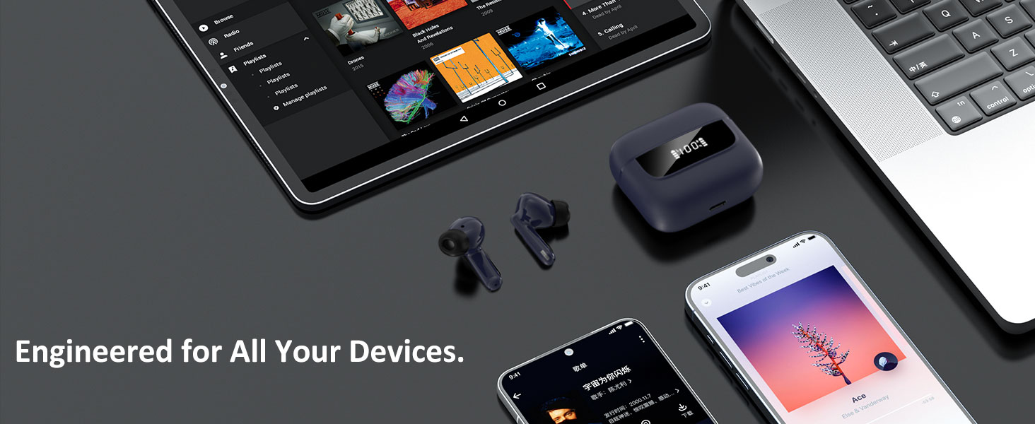 in Ear Buds Deep Bass HiFi Stereo Sound, Big Dual LED Display 48H Playtime Earphones