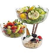 JGKYLDZ Vintage Glass Salad Bowl Set of 3, Gold-Edged Glass Mixing Bowls for Fruits, salads, Ice ...