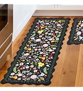 CQKEDMA Scalloped Kitchen Rugs Sets of 2, Kitchen Mat Non Slip Washable, Kitchen Mats Cushioned A...