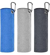 SUNRAYNEST Microfiber Golf Towel (16" X 16"), Carabiner Clip Included, Soft Yet Long-Lasting, Gre...