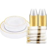 DaYammi 210PCS Gold Plastic Dinnerware Set for 30 Guests, Fancy Disposable Plates for Party, Incl...