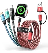 Travel Essentials 4in2 Multi Charging Cable for iPhone Watch Charger, 5FT | USB A/C to TypeC/iWat...