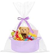 ShellKingdom Storage Basket with Handles, Empty Gift Basket with Gift Bags and Ribbon, Small Wove...