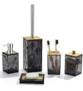 GAHEFY Black Grey Bathroom Accessories Set, Toothbrush Holder, Soap Dispenser, Cotton Swabs Holde...
