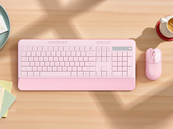 pink wireless keyboard mouse set with cover