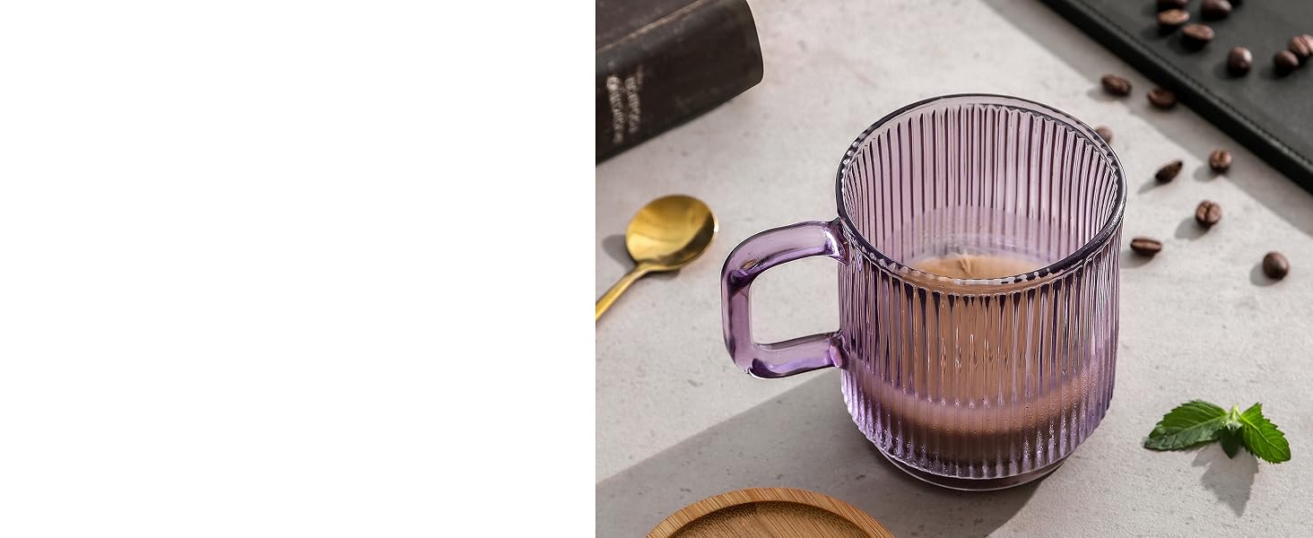 lysenn purple glass coffee mug with lid with handle