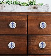 The Metal Magician Cabinet Knobs, Blue Anchor On White Ceramic Cabinet Knobs, Set of 6 Aesthetic ...