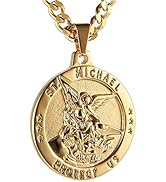 HZMAN St Michael The Archangel Catholic Medal Stainless Steel Amulet Pendant Necklace 22+2" Rolo ...