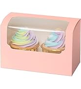 Cupcake Box 2 Mini Pink Cupcake Boxes with Window,7x3.5x3.5 inch,55pcs Cupcake Box 2 Holder
