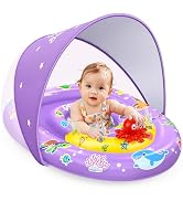 EZIGO Baby Pool Float with Canopy UPF 50+ Sun Protection, Double Air Chambers Infants Swimming Fl...