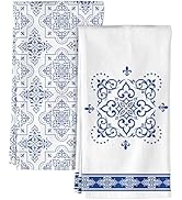 Miss Adola Flour Sack Kitchen Towels - Set of 2 Chinoiserie Dish Towels with Hanging Loop 18x26 I...