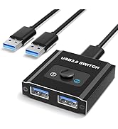 USB 3.0 Switch 2 in 1 Out/1 in 2 Out, Bi-Directional USB Switcher, Aluminum USB Switcher 2 Comput...