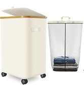 Laundry Hamper with Wheels,20 Gal (75L) Laundry Basket with lid Rolling Clothes Hamper Foldable D...