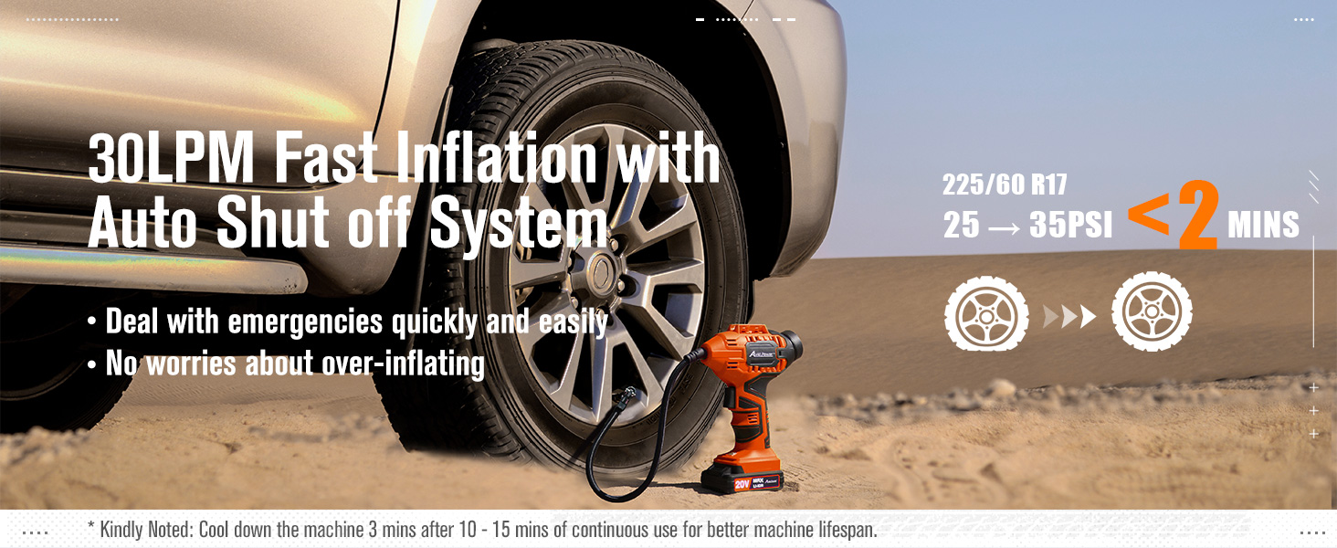 Cordless Tire Inflator - Fast Inflation