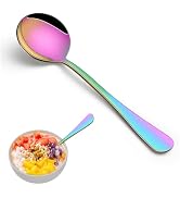 8-Piece Rainbow Soup Spoons Set, 7.4 Inch Colorful Stainless Steel Silverware Round Spoon Set, Mi...