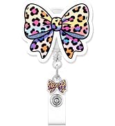 Cute Leopard Print Bow Badge Reel, RN Badge Buddy, Funny ID Work Badge Holder with Retractable Al...