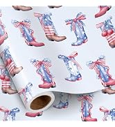 RUSPEPA Patriotic Western Boots Wrapping Paper Roll, Mini Roll, Red White Blue Boots with Stars G...
