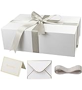 YINUOYOUJIA Large White Gift Boxes with Lid,14"x9"x4.5" Magnetic Gift Box with Ribbon,Cards and E...