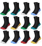 GENTABY 12 Pairs Boys Crew Socks Athletic Cotton Kids Socks Running Crew White Black Soft Sock fo...